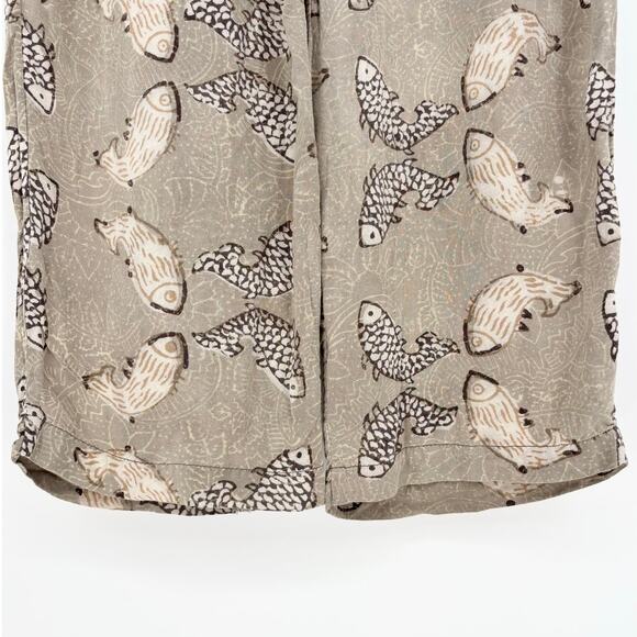 Urban Safari Brown Tan Fish Pattern Boho Flowy Hippie High Waisted Pants Size M - Picture 3 of 6